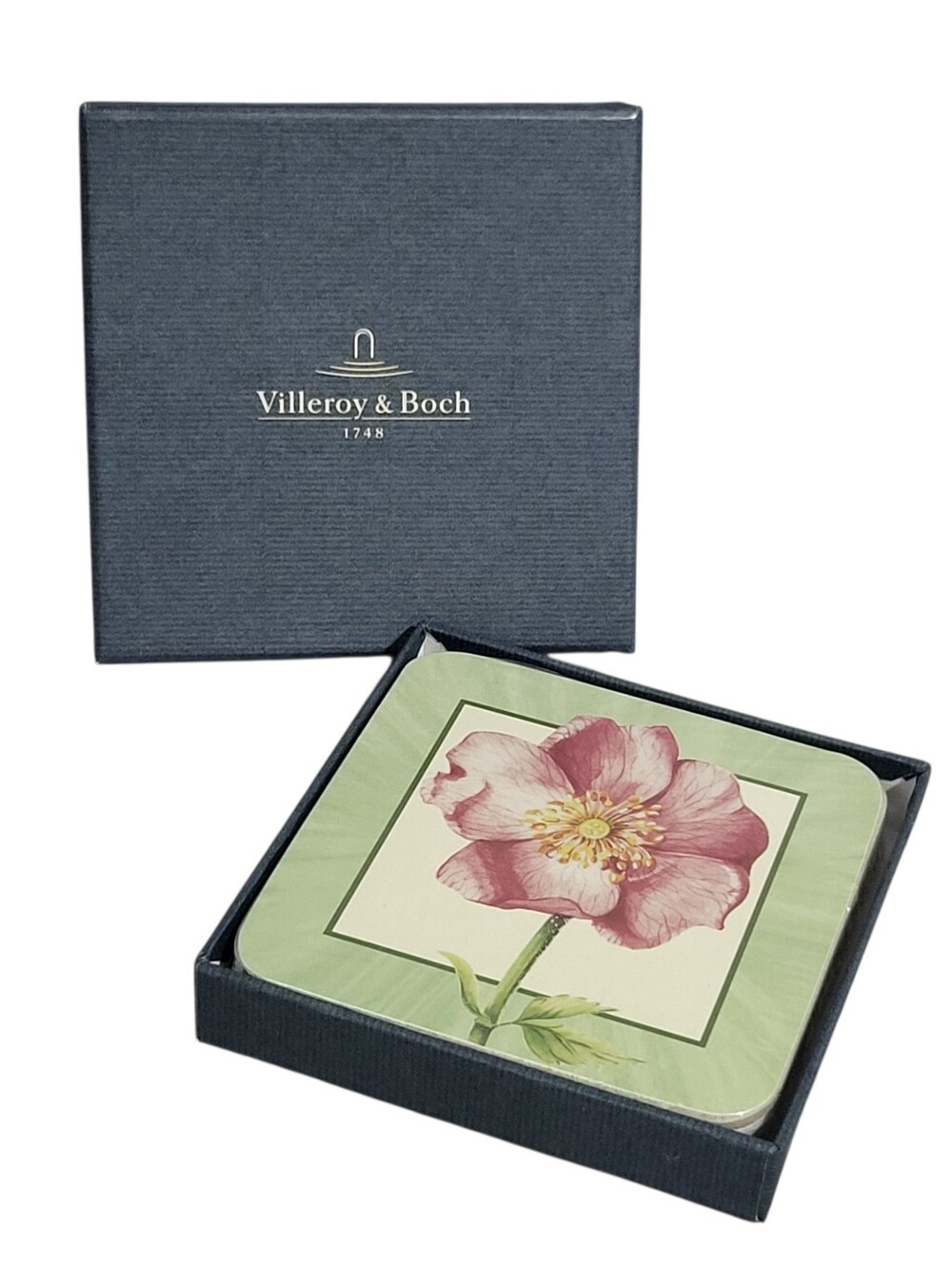 Villeroy & Boch Set 4 Coasters Flora Wild Rose Eglantine Cork Backed 4" Square